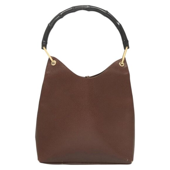 GUCCI Bamboo Shoulder Bag Leather Brown Gold 001 1880 Auth am8464 - Picture 2 of 16